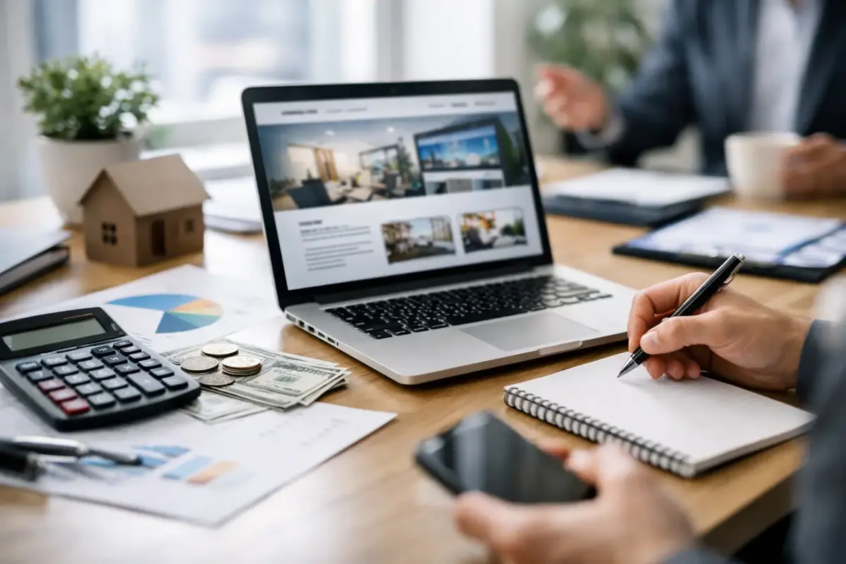 Golden-hour lighting on a modern laptop displaying a professional website, symbolizing quality web design and digital business growth.