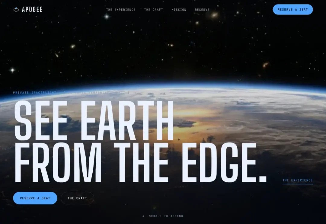 APOGEE private spaceflight demo homepage shown in a browser.