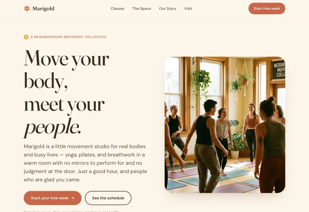 Marigold movement studio demo homepage