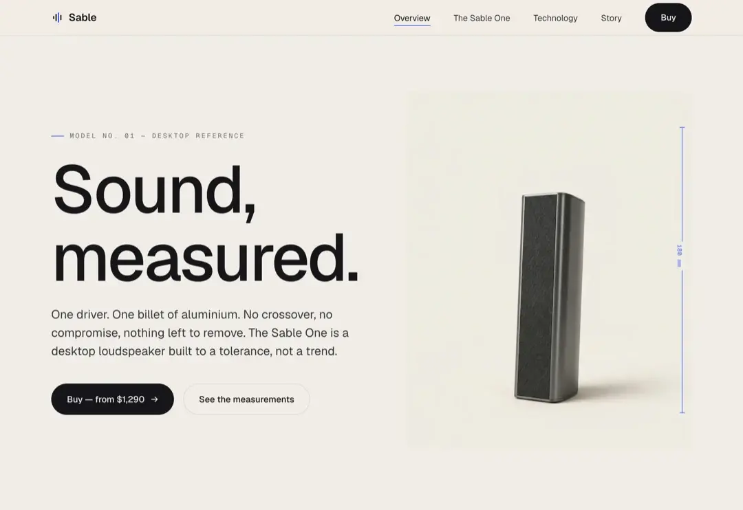 Sable precision hi-fi demo homepage shown in a browser.