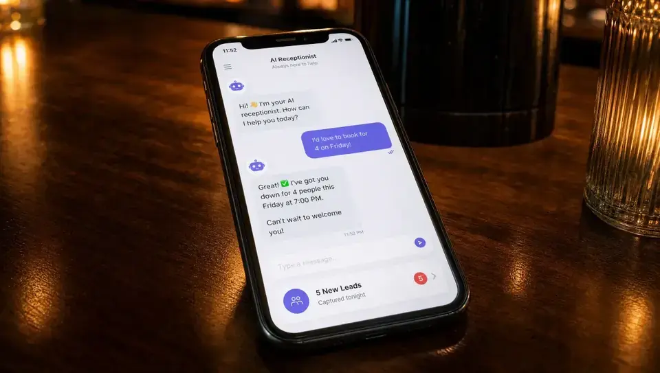 AI chatbot for small business shown answering questions on a smartphone