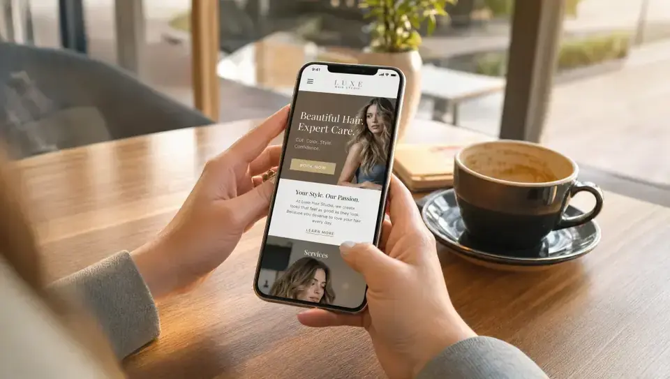 Mobile friendly website design shown on a smartphone screen