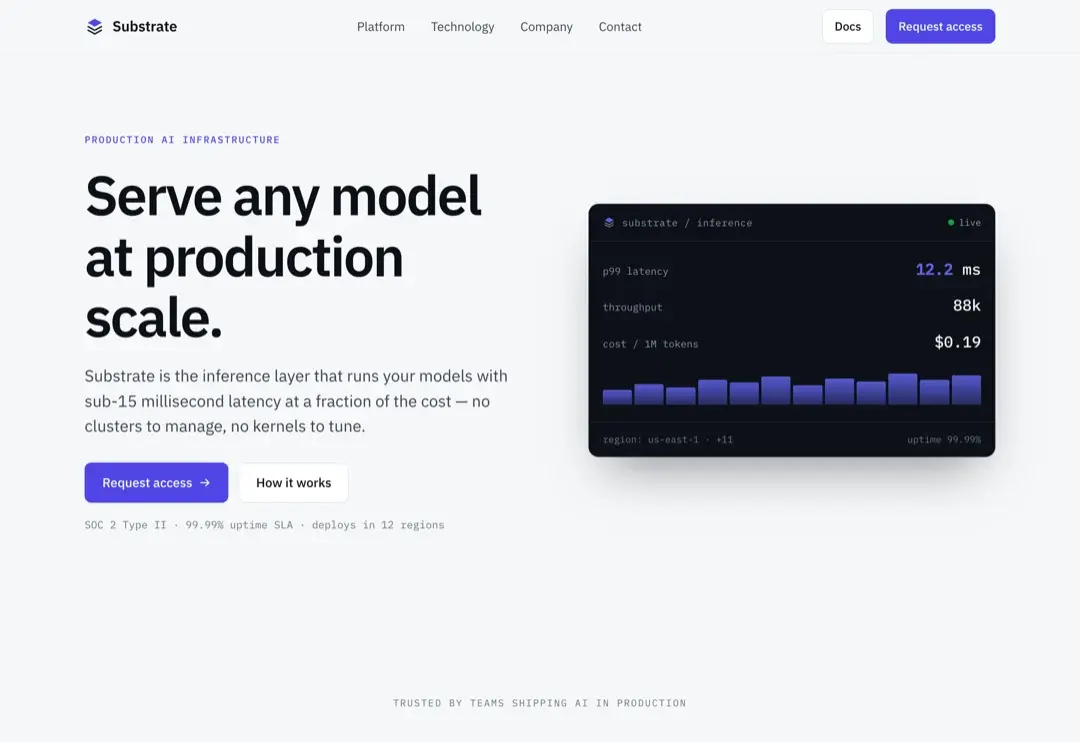 Substrate AI infrastructure demo homepage shown in a browser.