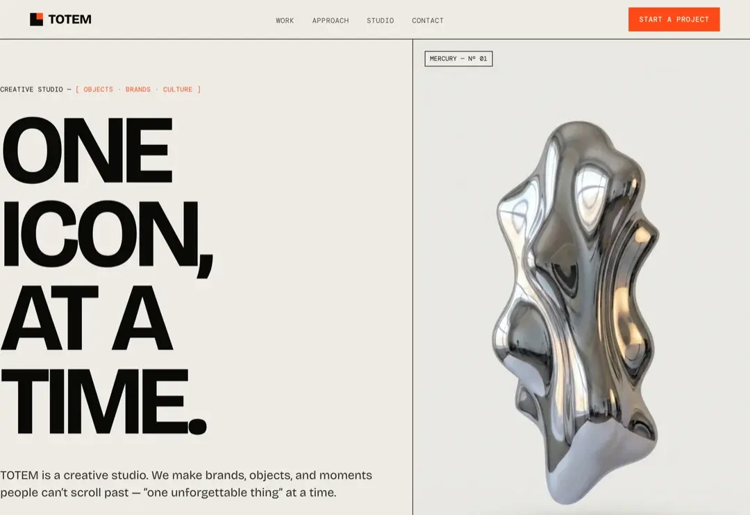 TOTEM creative studio demo homepage shown in a browser.